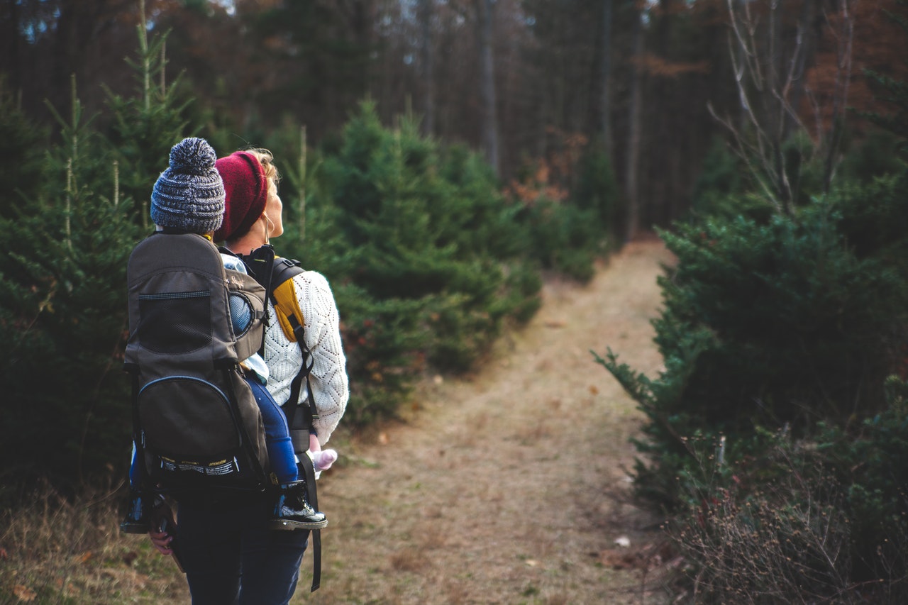 Mother and child hiking