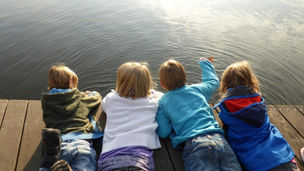 Kids at a lake