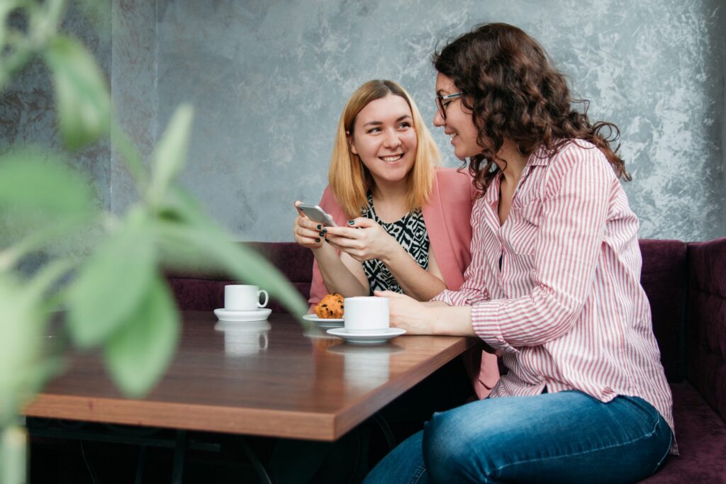 Two women talking