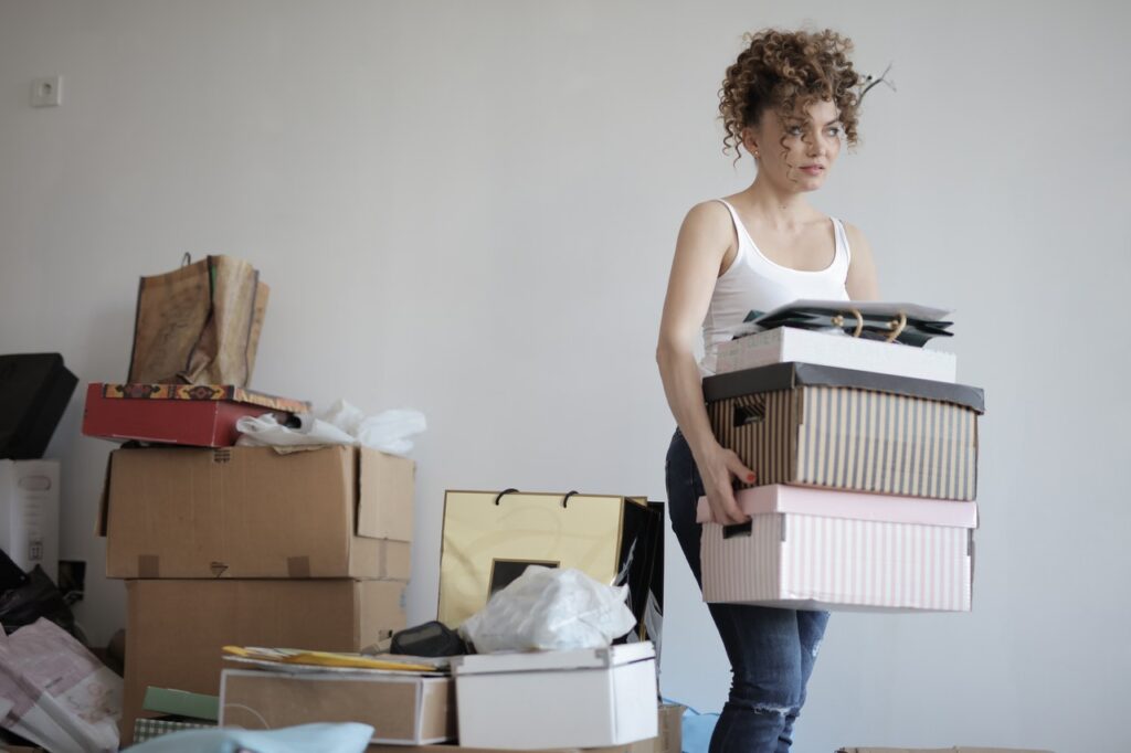 Woman moving boxes