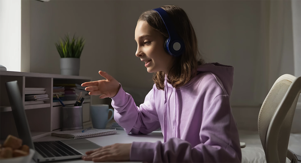 Young person on video call