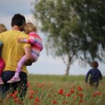 Father and children outside
