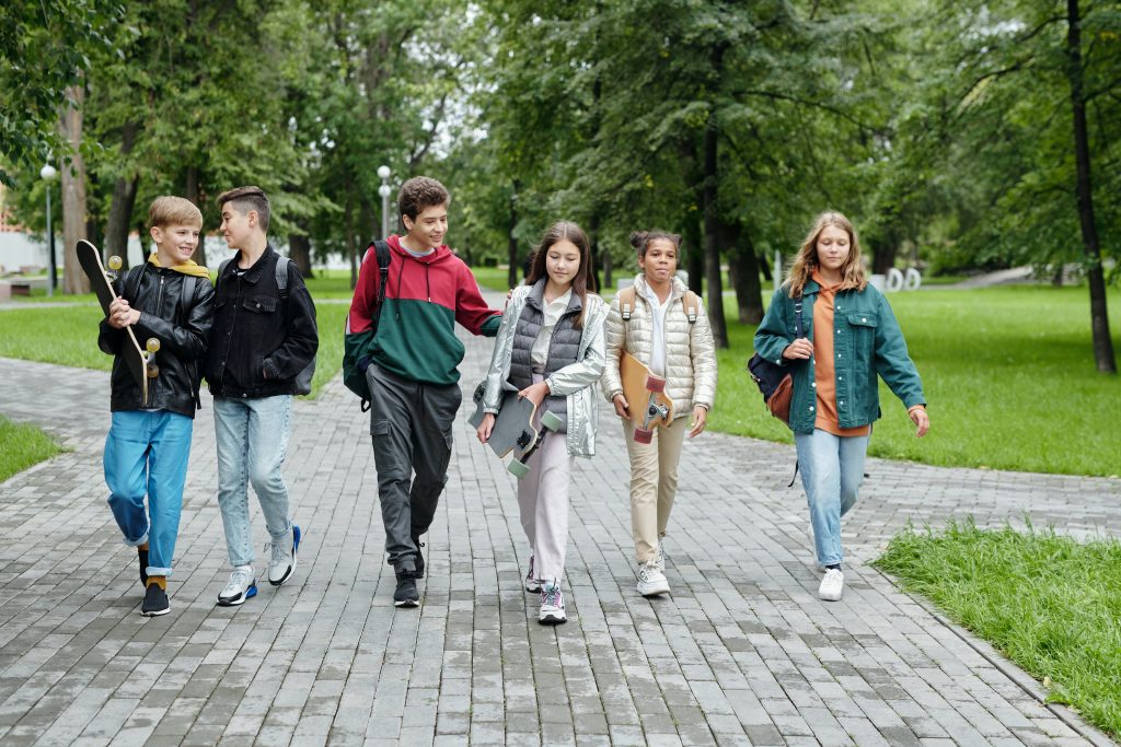 Young people walking together