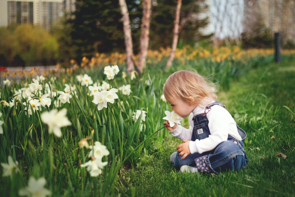 Child and flowers