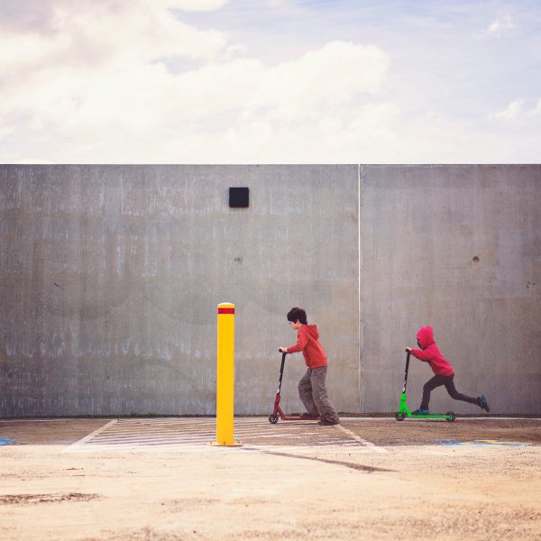 Children playing with skates