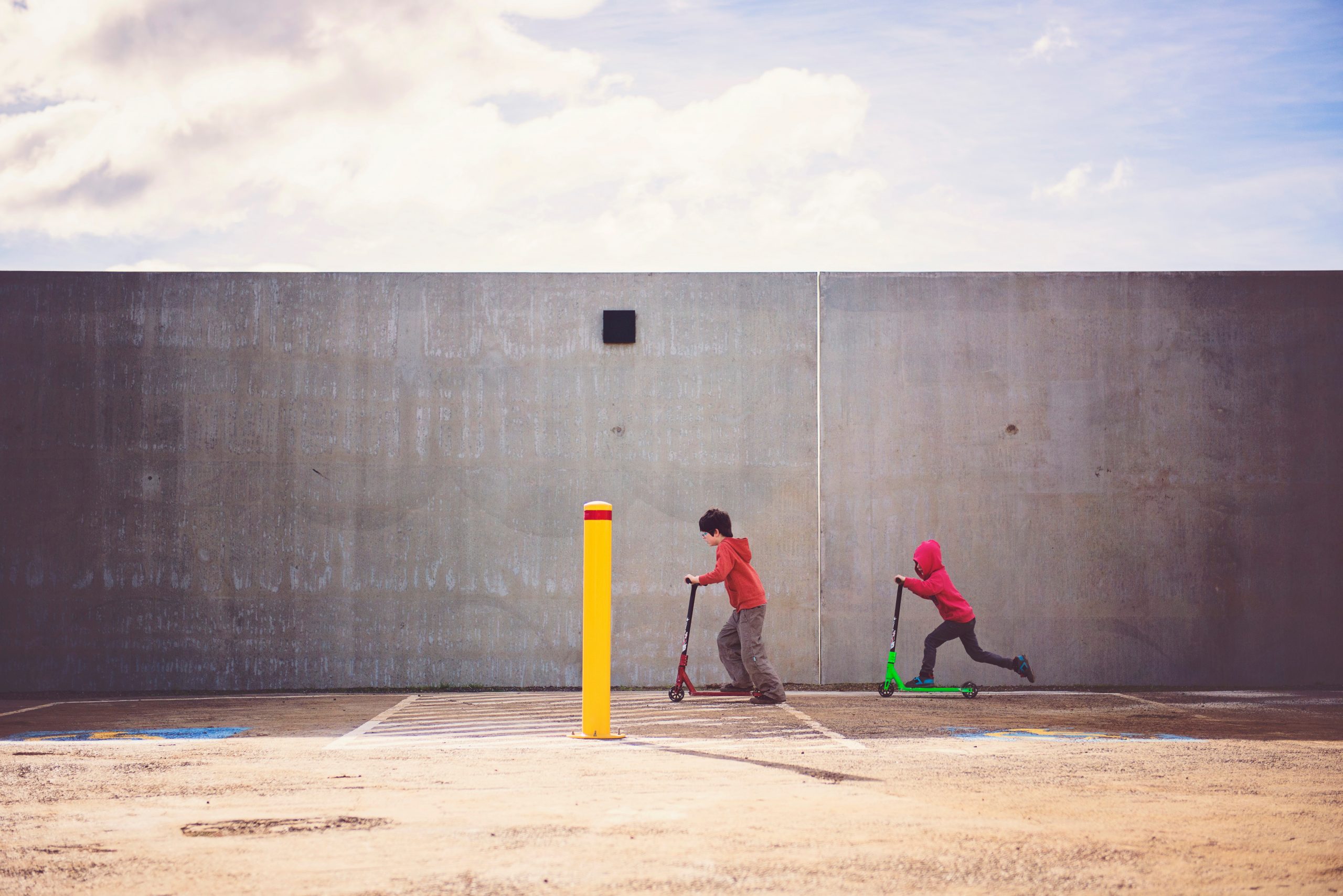 Children playing with skates